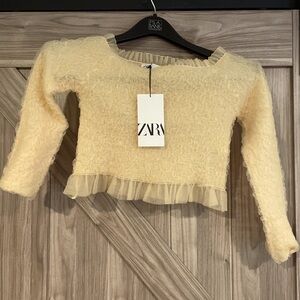 Zara Cream Mesh Long Sleeve Crop Top